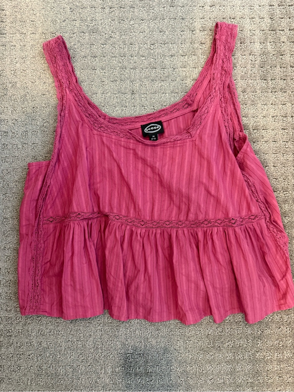 Cozy Pink Lace-Trim Tank Top by Scoop